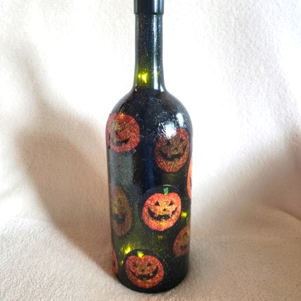 Hand Crafted Halloween Wine Bottle w/ lights